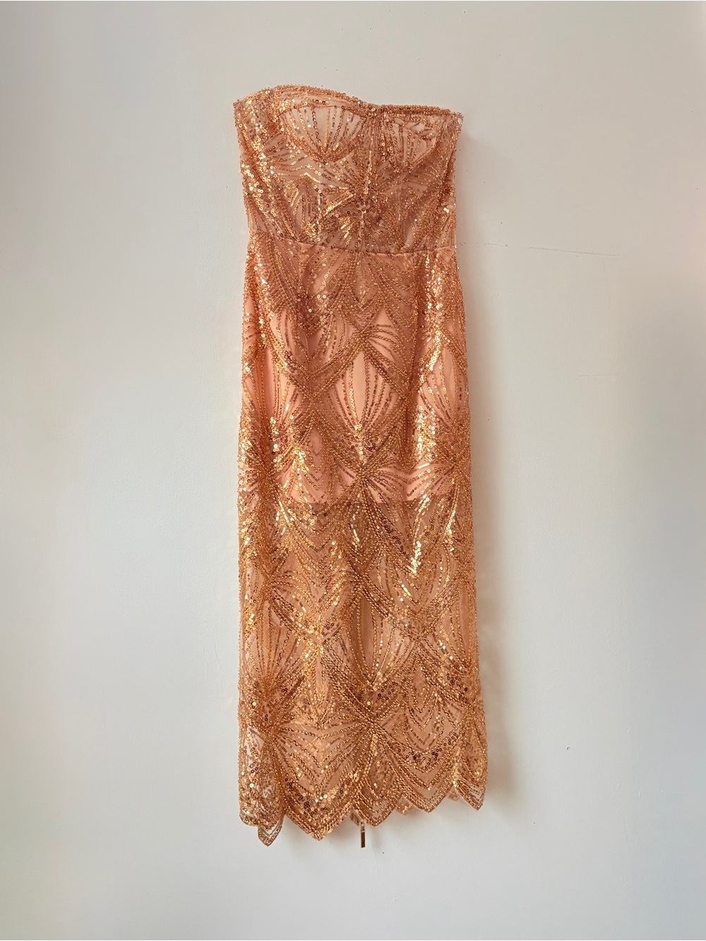 BRONX AND BANCO Giselle Strapless Sequin Midi Dress - Gold Party Cocktail Gown - Picture 11 of 16